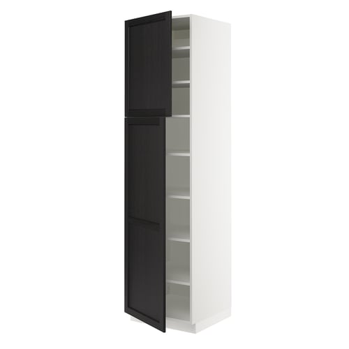 SEKTION Armoire haute + tablette/2ptes, blanc/Lerhyttan teinté noir, 24x24x90 "