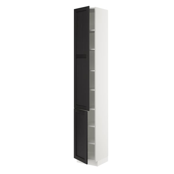 SEKTION Armoire haute + tablette/2ptes, blanc/Lerhyttan teinté noir, 15x15x90 "