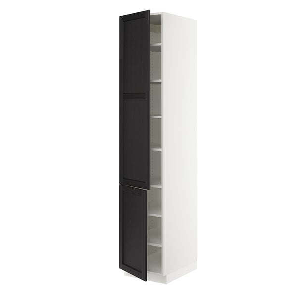 SEKTION Armoire haute + tablette/2ptes, blanc/Lerhyttan teinté noir, 18x24x90 "