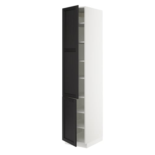 SEKTION Armoire haute + tablette/2ptes, blanc/Lerhyttan teinté noir, 18x24x90 "