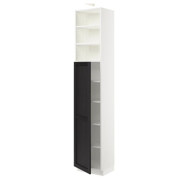 SEKTION Armoire haute + tablette/2ptes, blanc/Lerhyttan teinté noir, 18x15x90 "