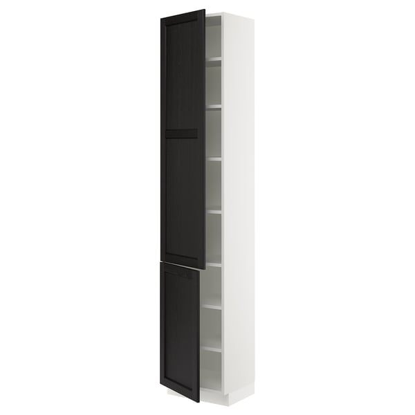 SEKTION Armoire haute + tablette/2ptes, blanc/Lerhyttan teinté noir, 18x15x90 "