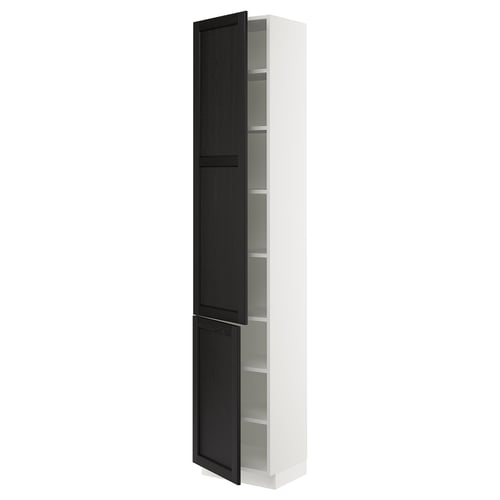 SEKTION Armoire haute + tablette/2ptes, blanc/Lerhyttan teinté noir, 18x15x90 "