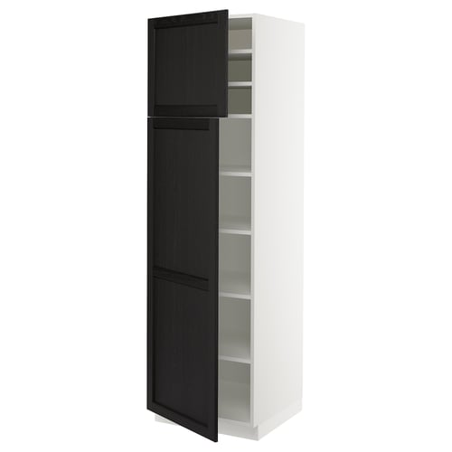 SEKTION Armoire haute + tablette/2ptes, blanc/Lerhyttan teinté noir, 24x24x80 "