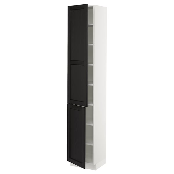 SEKTION Armoire haute + tablette/2ptes, blanc/Lerhyttan teinté noir, 15x15x80 "
