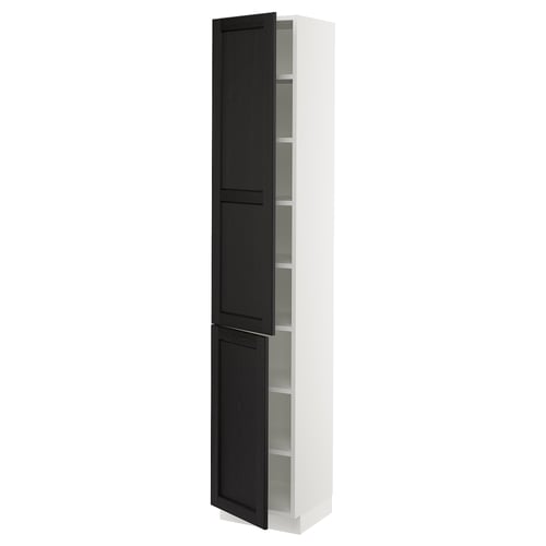 SEKTION Armoire haute + tablette/2ptes, blanc/Lerhyttan teinté noir, 15x15x80 "
