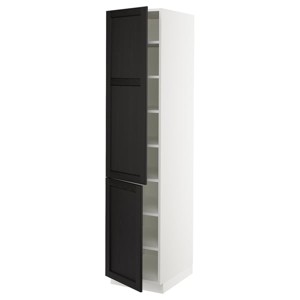 SEKTION Armoire haute + tablette/2ptes, blanc/Lerhyttan teinté noir, 18x24x80 "