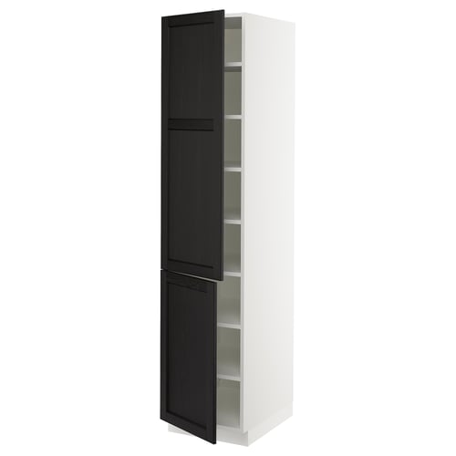 SEKTION Armoire haute + tablette/2ptes, blanc/Lerhyttan teinté noir, 18x24x80 "