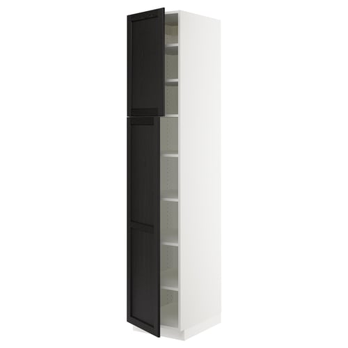 SEKTION Armoire haute + tablette/2ptes, blanc/Lerhyttan teinté noir, 18x24x90 "