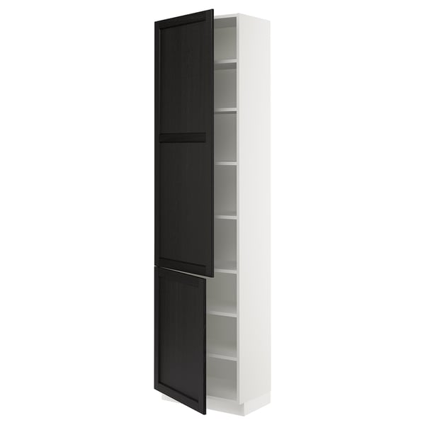 SEKTION Armoire haute + tablette/2ptes, blanc/Lerhyttan teinté noir, 24x15x90 "