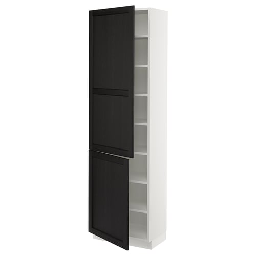 SEKTION Armoire haute + tablette/2ptes, blanc/Lerhyttan teinté noir, 24x15x80 "