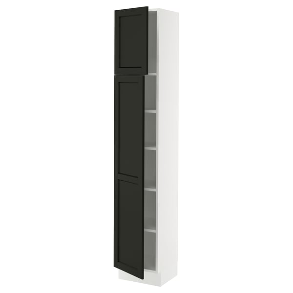 SEKTION Armoire haute + tablette/2ptes, blanc/Lerhyttan teinté noir, 15x15x80 "
