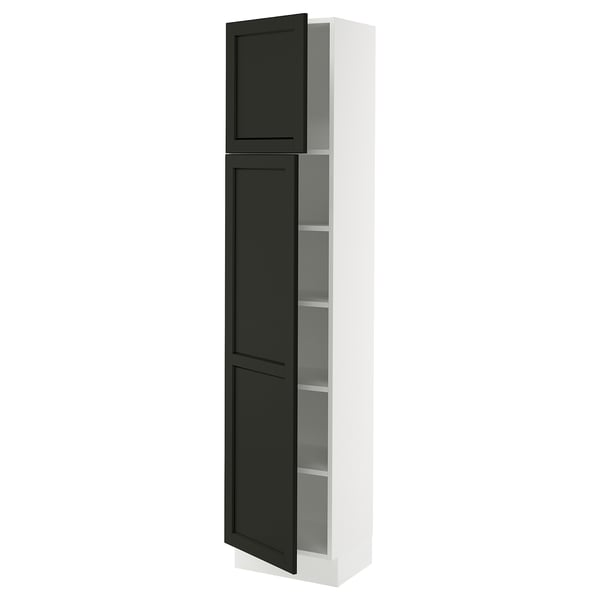 SEKTION Armoire haute + tablette/2ptes, blanc/Lerhyttan teinté noir, 18x15x80 "