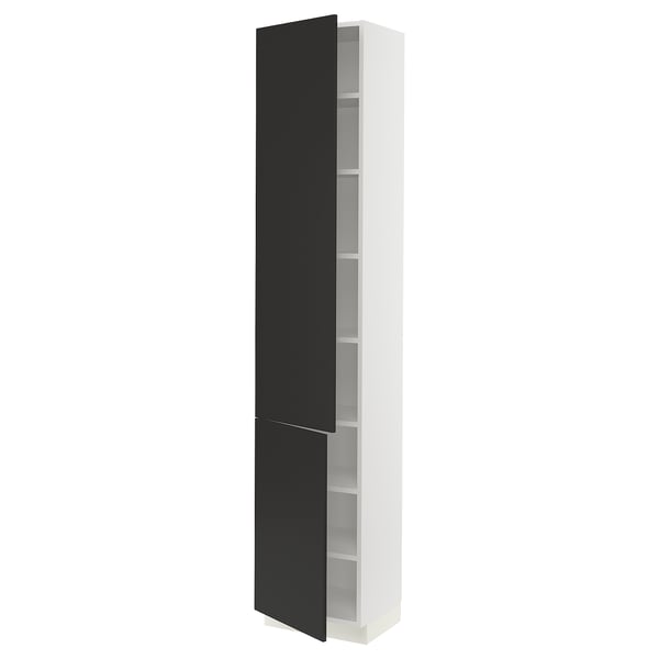 SEKTION Armoire haute + tablette/2ptes, blanc/Nickebo anthracite mat, 18x15x90 "