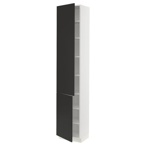 SEKTION Armoire haute + tablette/2ptes, blanc/Nickebo anthracite mat, 18x15x90 "