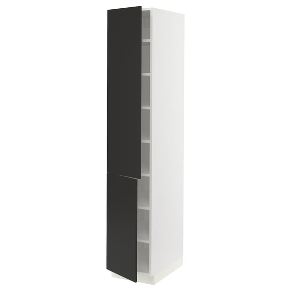 SEKTION Armoire haute + tablette/2ptes, blanc/Nickebo anthracite mat, 15x24x80 "