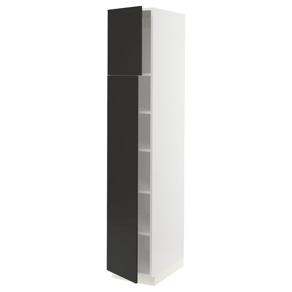 SEKTION Armoire haute + tablette/2ptes, blanc/Nickebo anthracite mat, 15x24x80 "