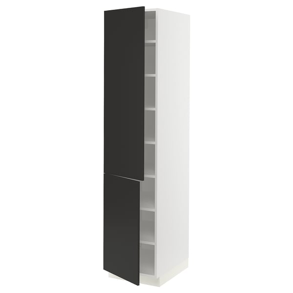 SEKTION Armoire haute + tablette/2ptes, blanc/Nickebo anthracite mat, 18x24x80 "