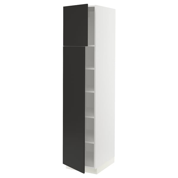 SEKTION Armoire haute + tablette/2ptes, blanc/Nickebo anthracite mat, 18x24x80 "