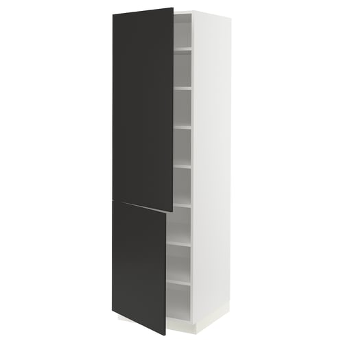 SEKTION Armoire haute + tablette/2ptes, blanc/Nickebo anthracite mat, 24x24x80 "