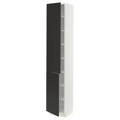 SEKTION Armoire haute + tablette/2ptes, blanc/Nickebo anthracite mat, 15x15x80 "