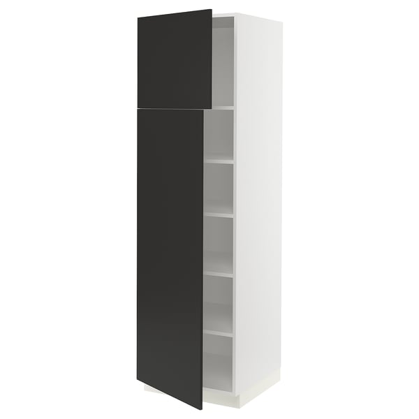 SEKTION Armoire haute + tablette/2ptes, blanc/Nickebo anthracite mat, 24x24x80 "