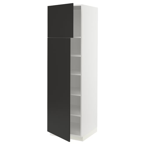 SEKTION Armoire haute + tablette/2ptes, blanc/Nickebo anthracite mat, 24x24x80 "