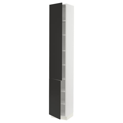 SEKTION Armoire haute + tablette/2ptes, blanc/Nickebo anthracite mat, 15x15x90 "