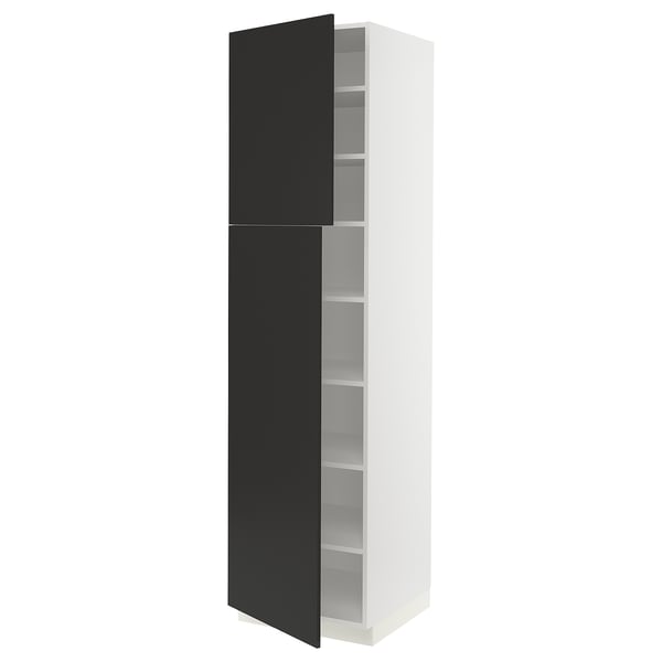 SEKTION Armoire haute + tablette/2ptes, blanc/Nickebo anthracite mat, 24x24x90 "