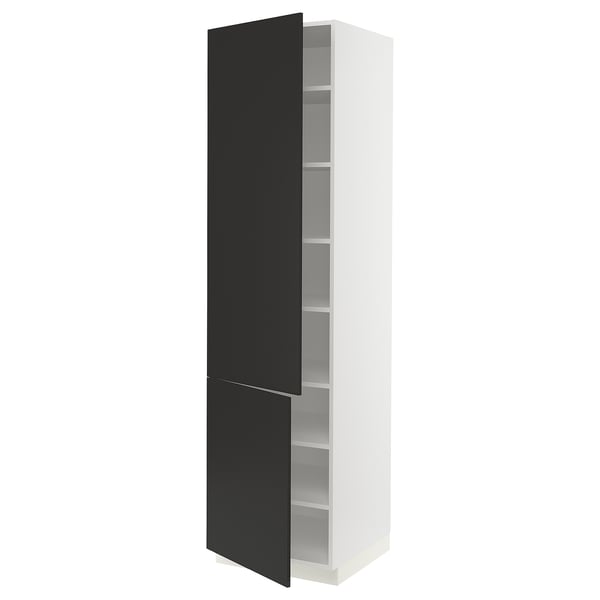 SEKTION Armoire haute + tablette/2ptes, blanc/Nickebo anthracite mat, 24x24x90 "