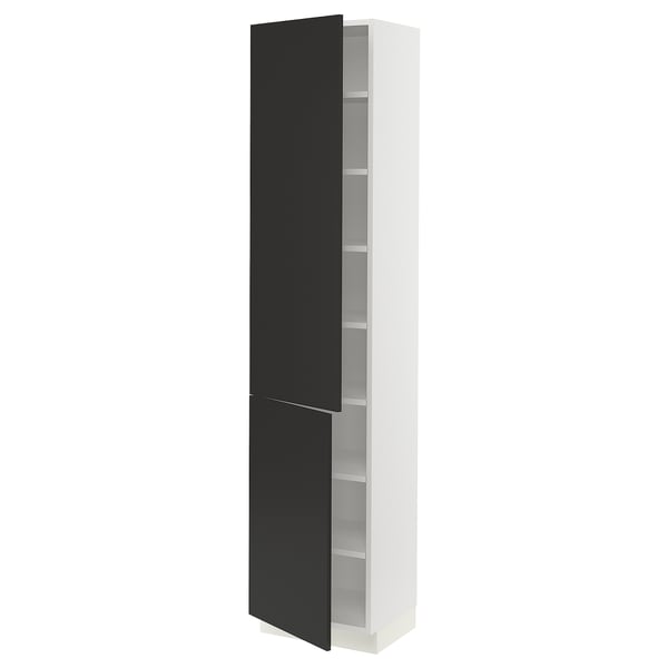 SEKTION Armoire haute + tablette/2ptes, blanc/Nickebo anthracite mat, 18x15x80 "