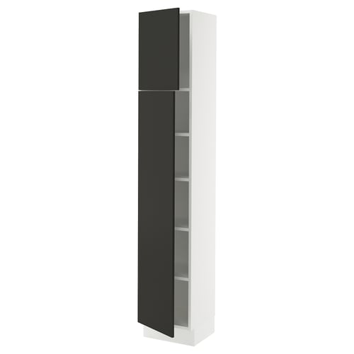 SEKTION Armoire haute + tablette/2ptes, blanc/Nickebo anthracite mat, 15x15x80 "