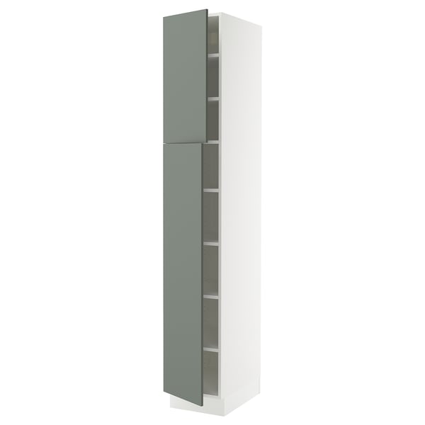 SEKTION Armoire haute + tablette/2ptes, blanc/Nickebo gris -vert mat, 15x24x90 "