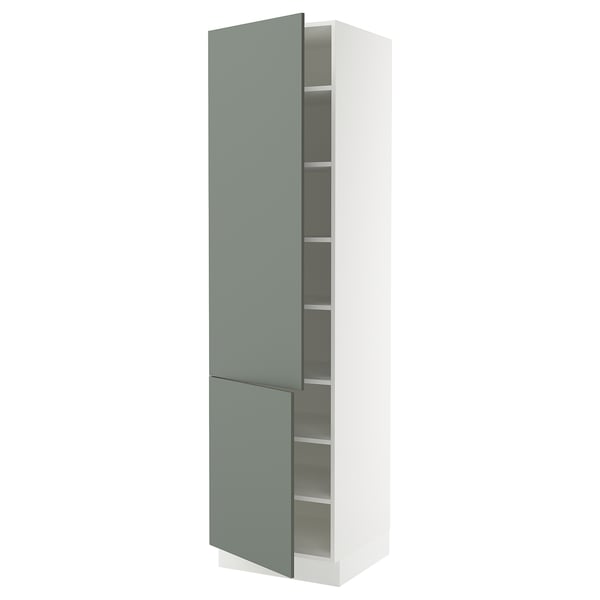 SEKTION Armoire haute + tablette/2ptes, blanc/Nickebo gris -vert mat, 24x24x90 "