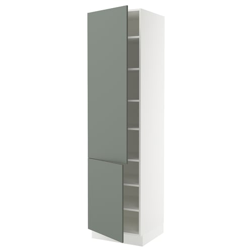 SEKTION Armoire haute + tablette/2ptes, blanc/Nickebo gris -vert mat, 24x24x90 "