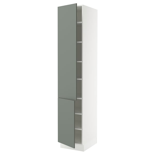 SEKTION Armoire haute + tablette/2ptes, blanc/Nickebo gris -vert mat, 18x24x90 "