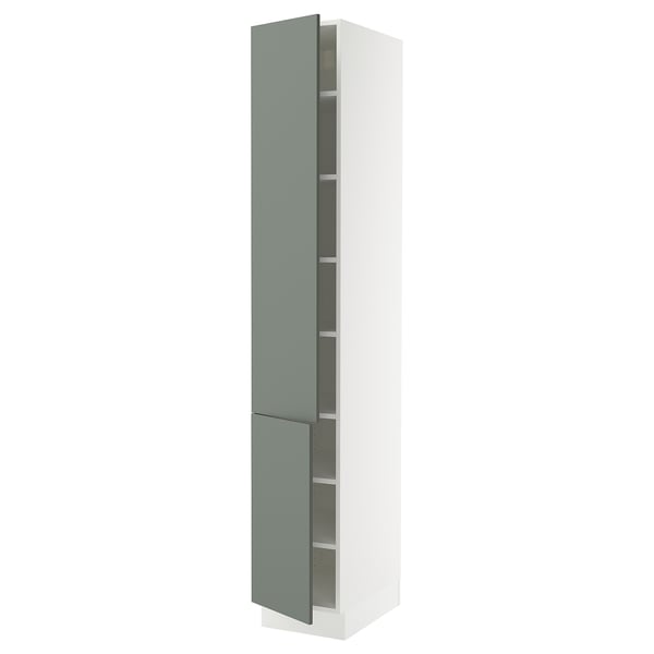 SEKTION Armoire haute + tablette/2ptes, blanc/Nickebo gris -vert mat, 15x24x90 "
