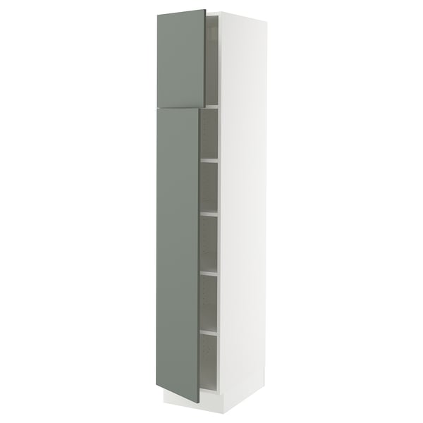 SEKTION Armoire haute + tablette/2ptes, blanc/Nickebo gris -vert mat, 15x24x80 "