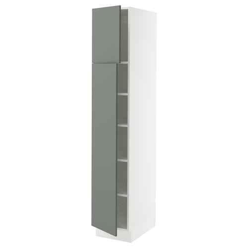 SEKTION Armoire haute + tablette/2ptes, blanc/Nickebo gris -vert mat, 15x24x80 "