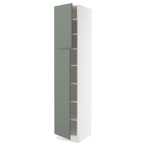 SEKTION Armoire haute + tablette/2ptes, blanc/Nickebo gris -vert mat, 18x24x90 "