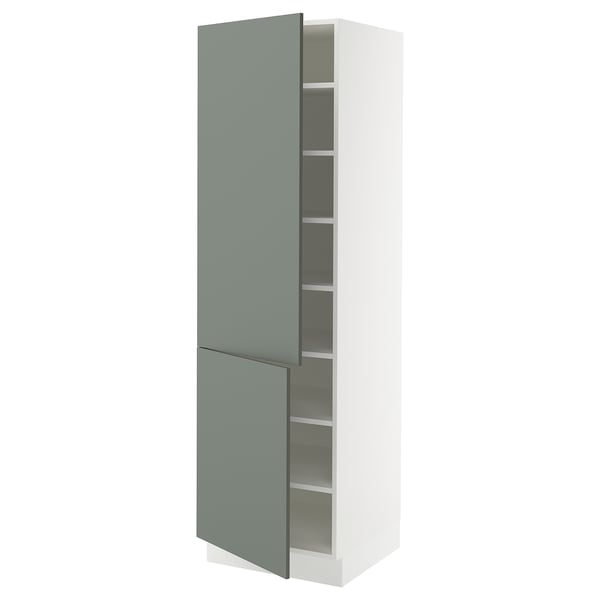 SEKTION Armoire haute + tablette/2ptes, blanc/Nickebo gris -vert mat, 24x24x80 "