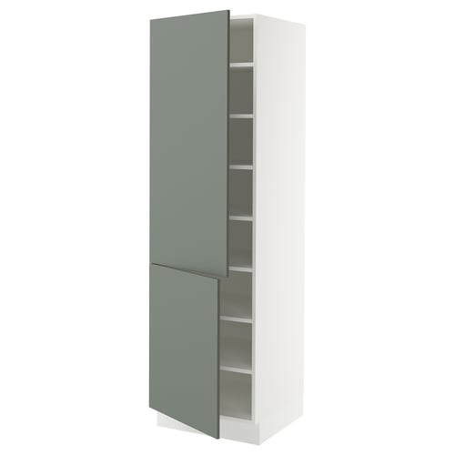 SEKTION Armoire haute + tablette/2ptes, blanc/Nickebo gris -vert mat, 24x24x80 "
