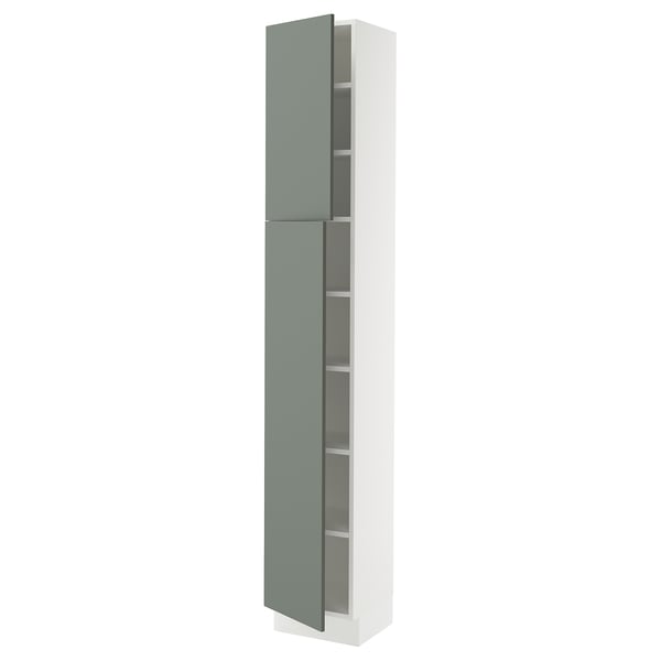 SEKTION Armoire haute + tablette/2ptes, blanc/Nickebo gris -vert mat, 15x15x90 "