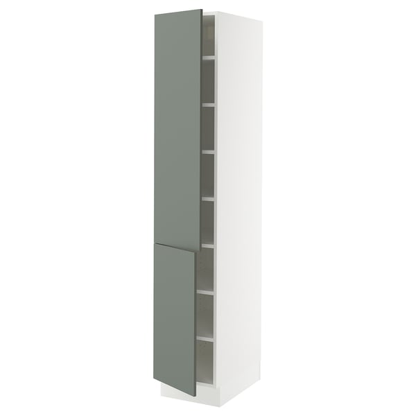 SEKTION Armoire haute + tablette/2ptes, blanc/Nickebo gris -vert mat, 15x24x80 "