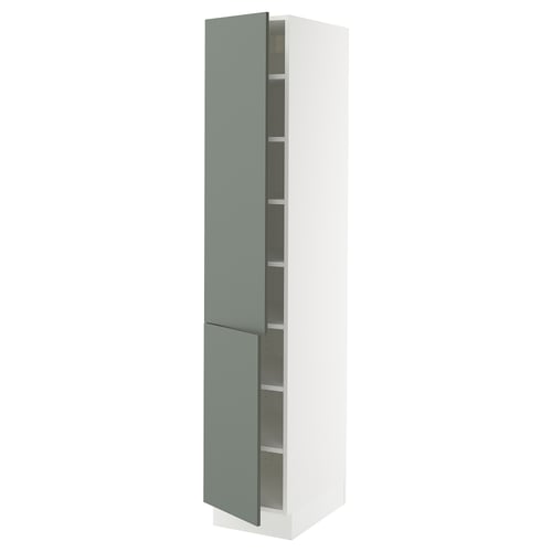 SEKTION Armoire haute + tablette/2ptes, blanc/Nickebo gris -vert mat, 15x24x80 "