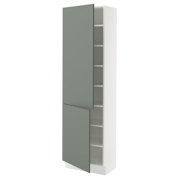 SEKTION Armoire haute + tablette/2ptes, blanc/Nickebo gris -vert mat, 24x15x80 "