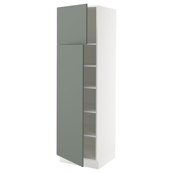 SEKTION Armoire haute + tablette/2ptes, blanc/Nickebo gris -vert mat, 24x24x80 "
