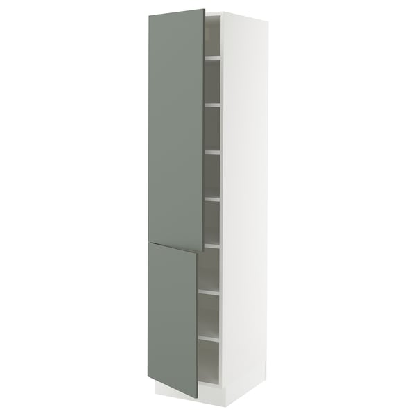 SEKTION Armoire haute + tablette/2ptes, blanc/Nickebo gris -vert mat, 18x24x80 "