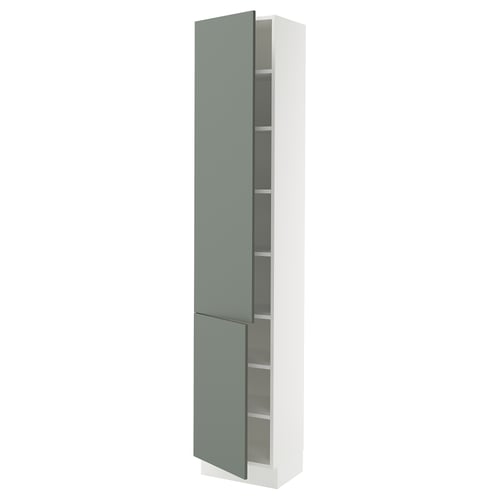 SEKTION Armoire haute + tablette/2ptes, blanc/Nickebo gris -vert mat, 18x15x90 "