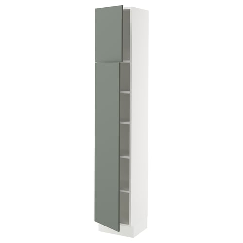 SEKTION Armoire haute + tablette/2ptes, blanc/Nickebo gris -vert mat, 15x15x80 "